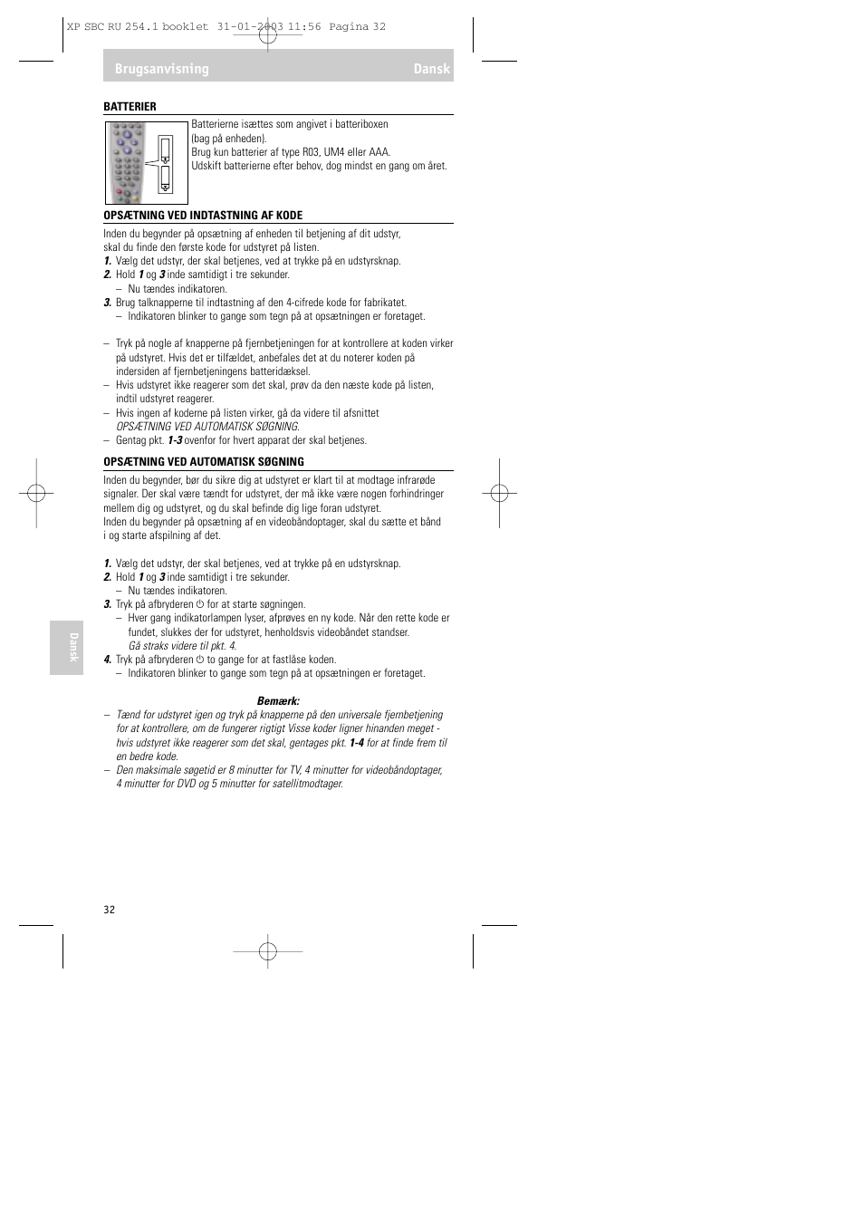 Brugsanvisning dansk | Philips RU254 User Manual | Page 32 / 56
