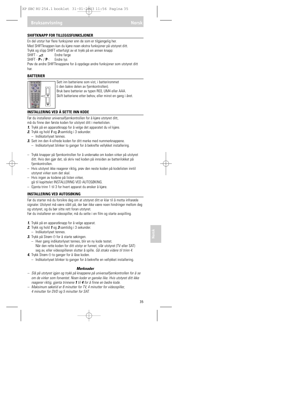 Bruksanvisning norsk | Philips RU254 User Manual | Page 35 / 56