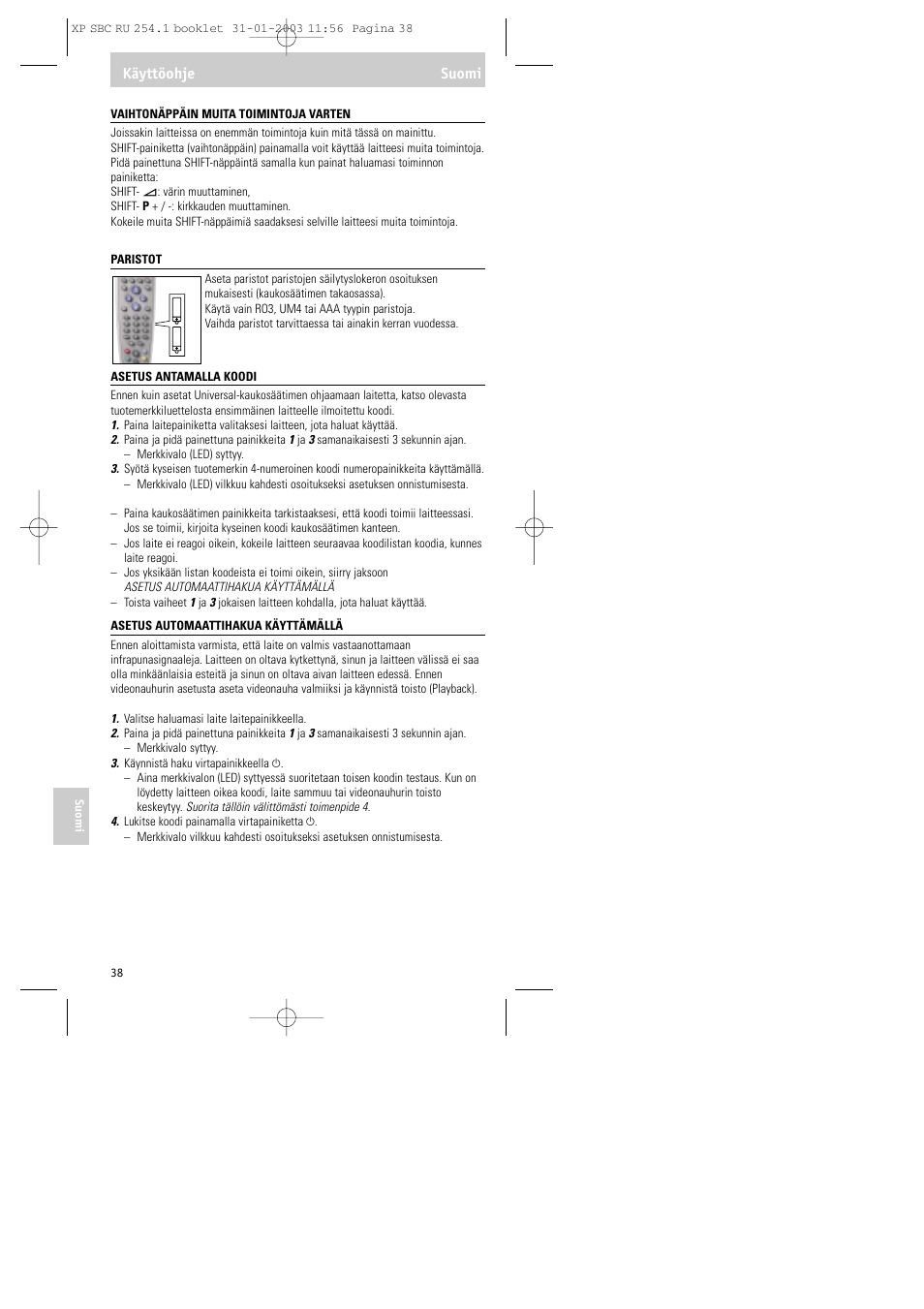 Käyttöohje suomi | Philips RU254 User Manual | Page 38 / 56