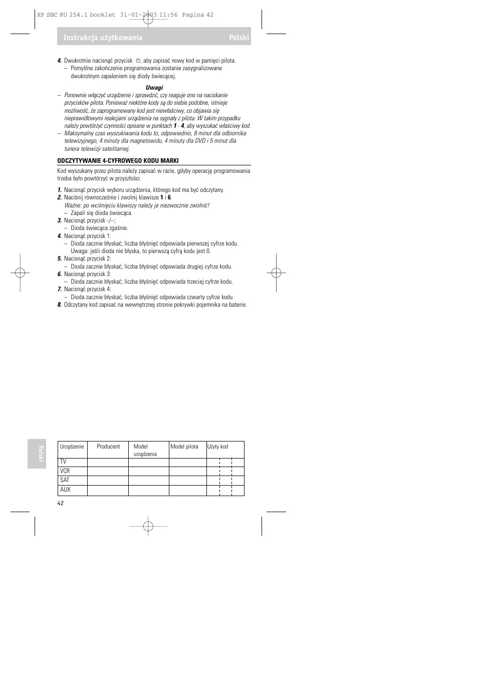 Instrukcja użytkowania polski | Philips RU254 User Manual | Page 42 / 56