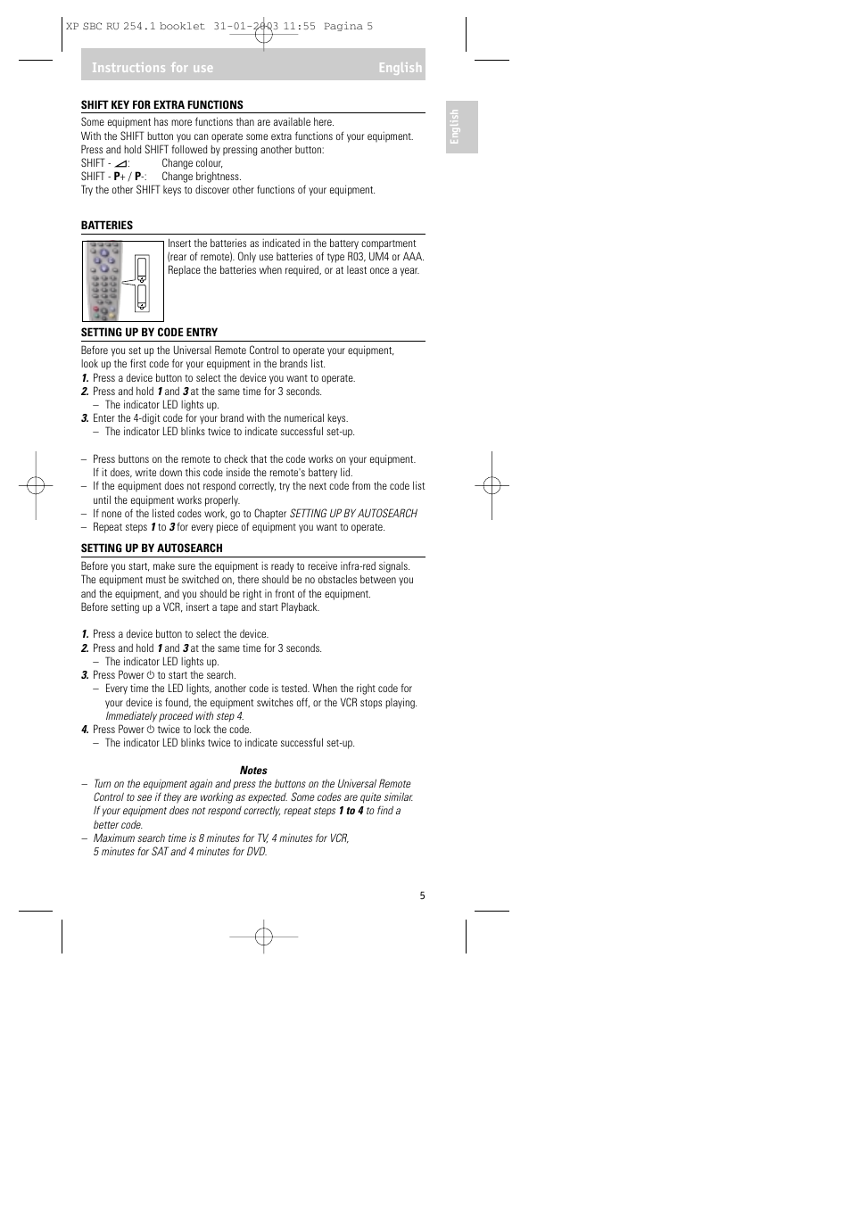 Instructions for use english | Philips RU254 User Manual | Page 5 / 56