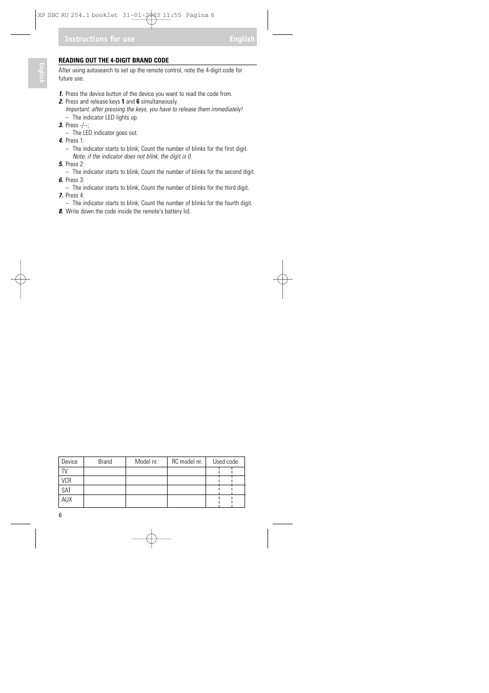 Instructions for use english | Philips RU254 User Manual | Page 6 / 56