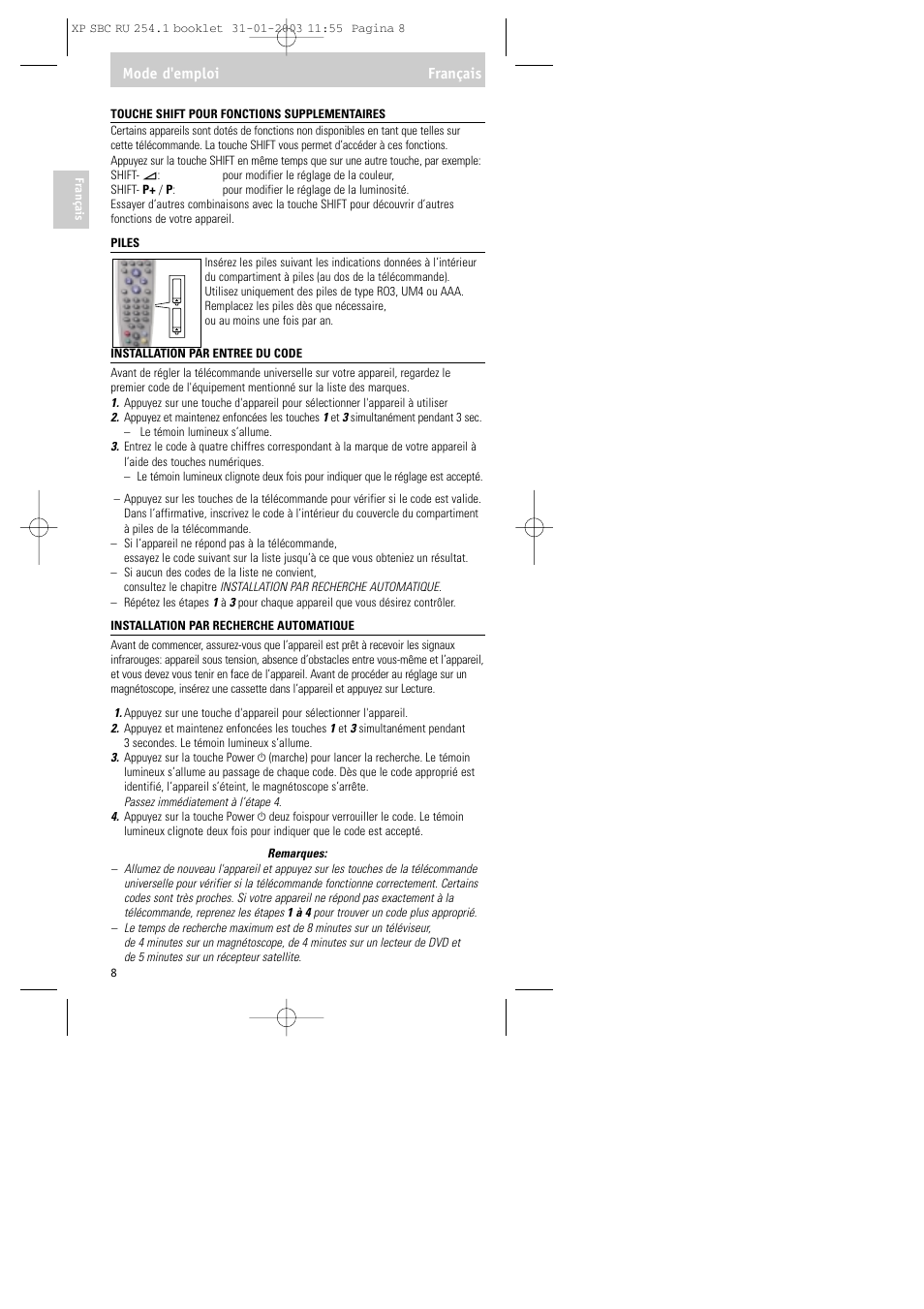 Mode d'emploi français | Philips RU254 User Manual | Page 8 / 56