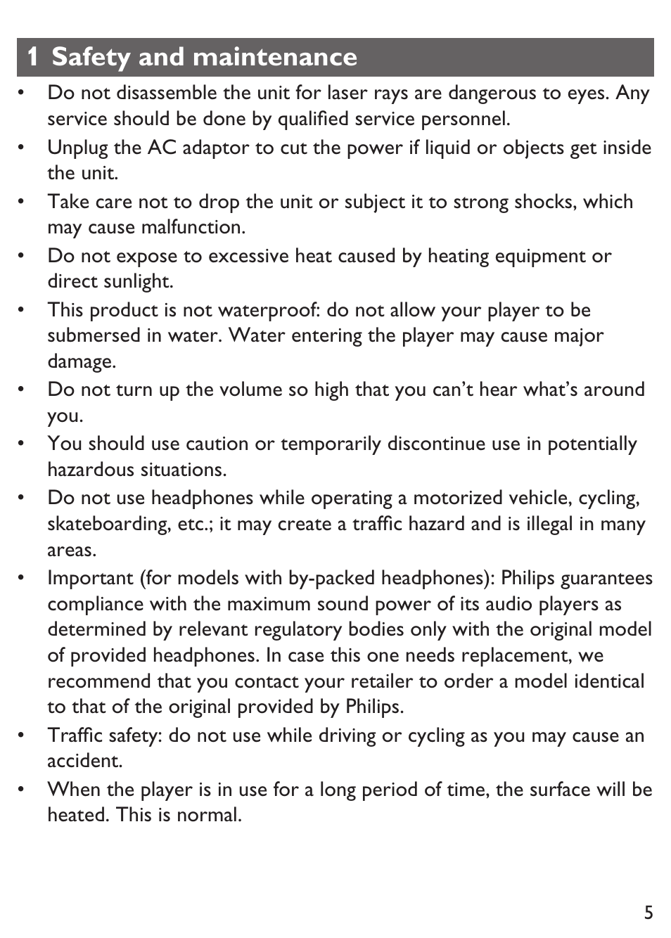 1 safety and maintenance | Philips PET100/12 User Manual | Page 5 / 20