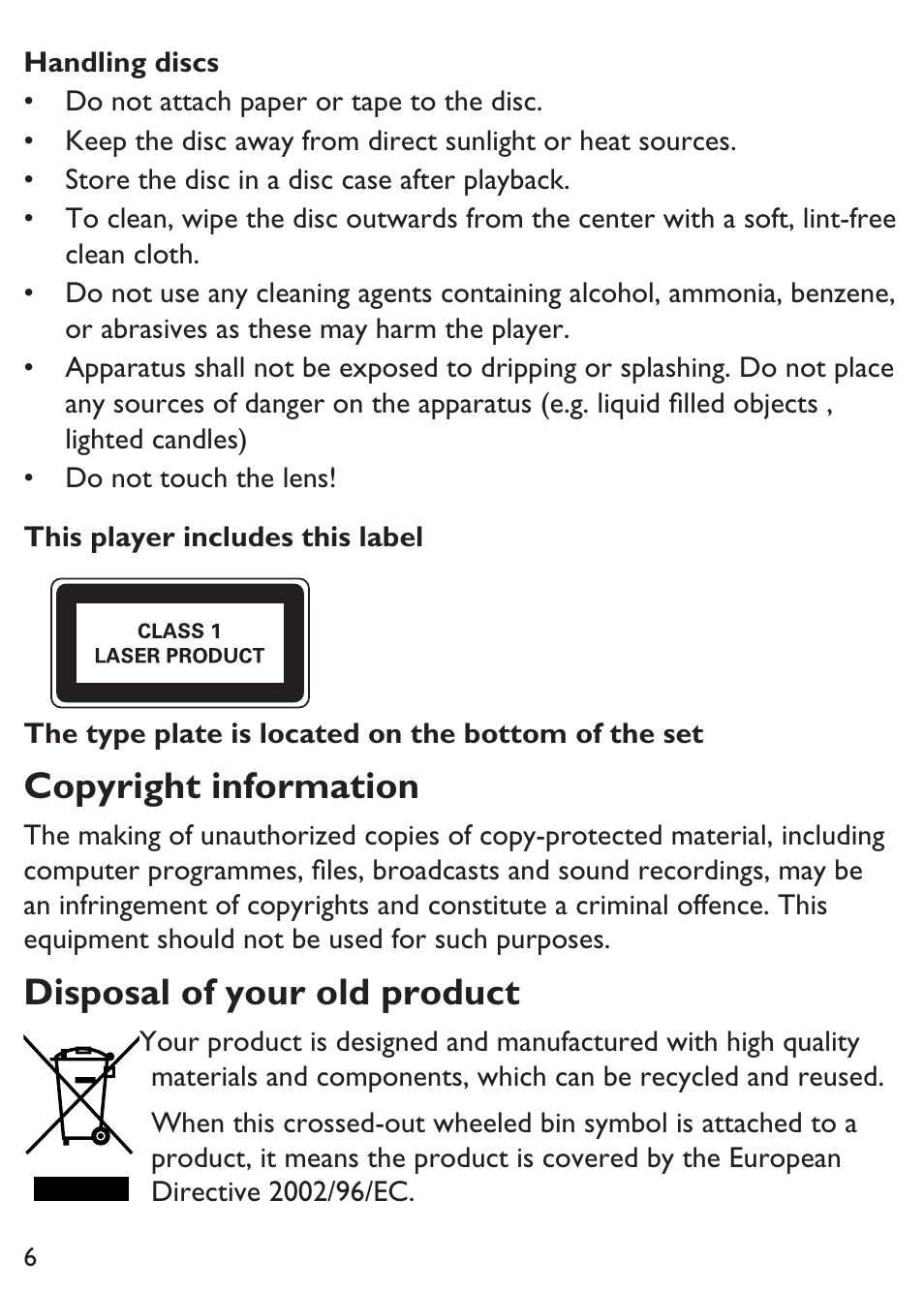 Copyright information, Disposal of your old product | Philips PET100/12 User Manual | Page 6 / 20