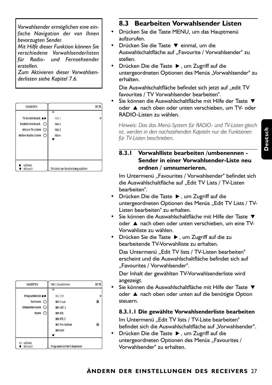 3 bearbeiten vorwahlsender listen | Philips DTR1000 User Manual | Page 101 / 152