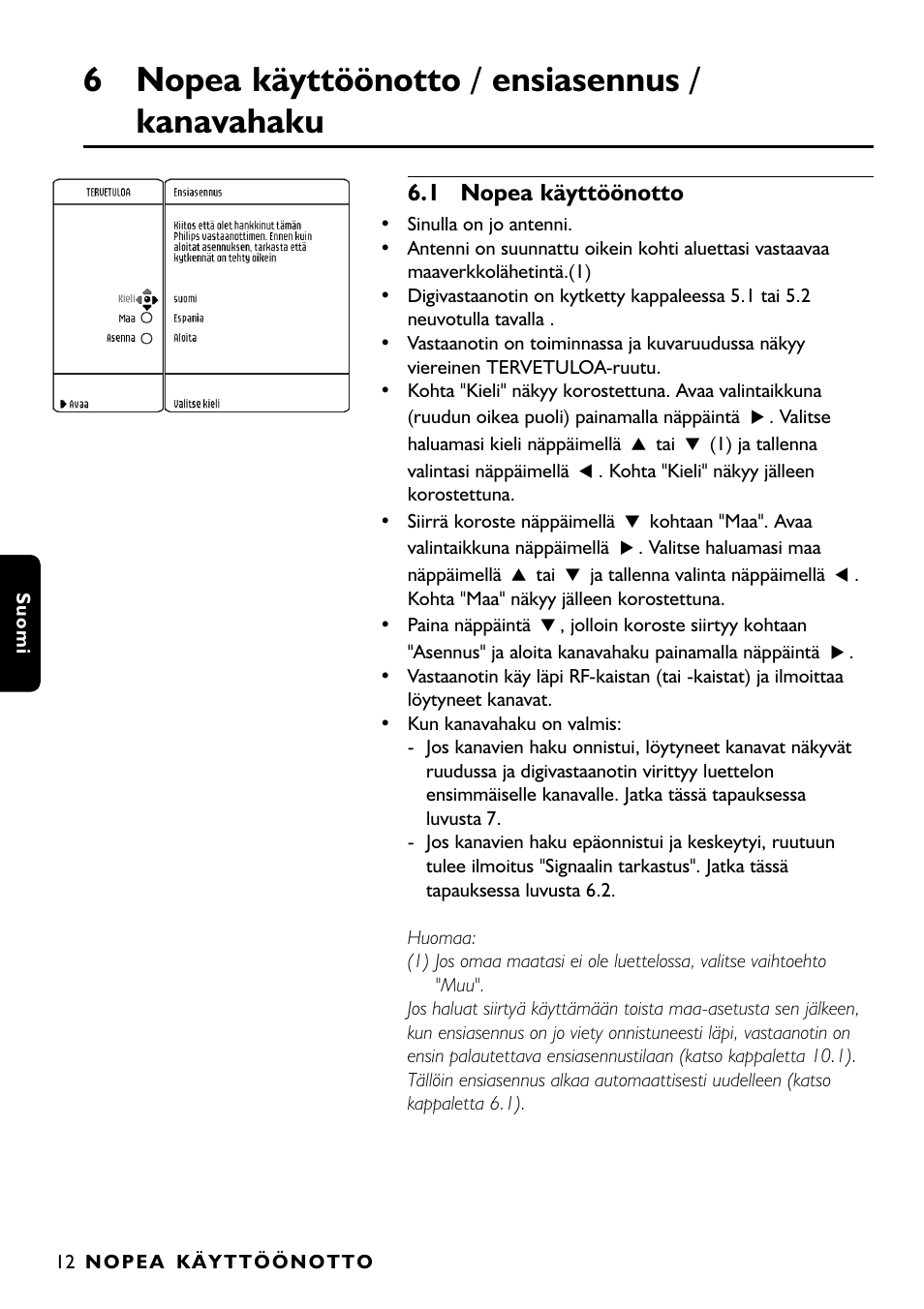 6 nopea käyttöönotto / ensiasennus / kanavahaku | Philips DTR1000 User Manual | Page 126 / 152