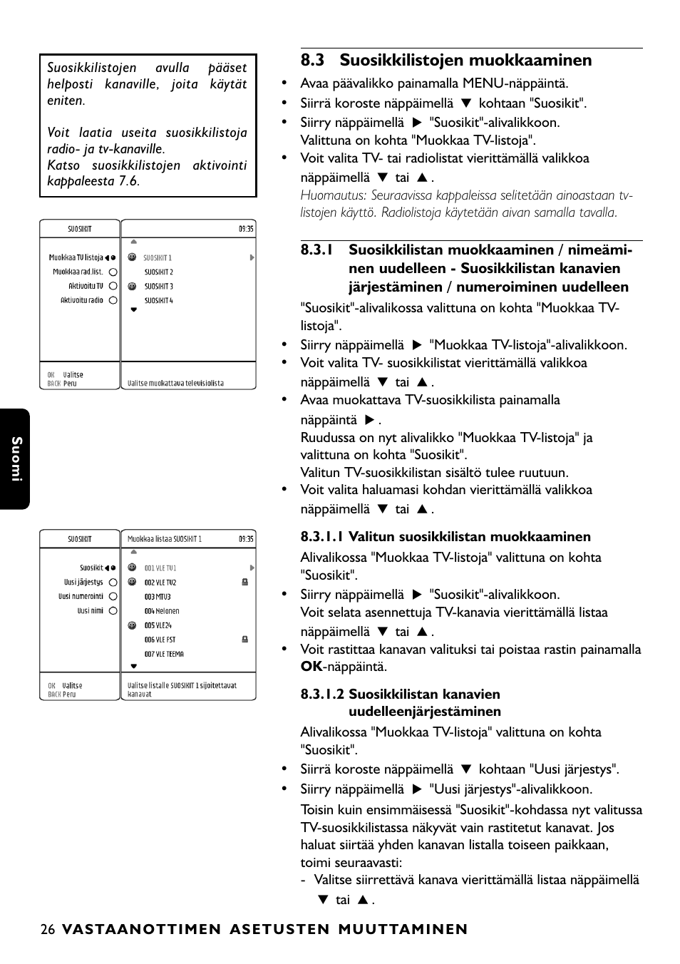 3 suosikkilistojen muokkaaminen | Philips DTR1000 User Manual | Page 140 / 152