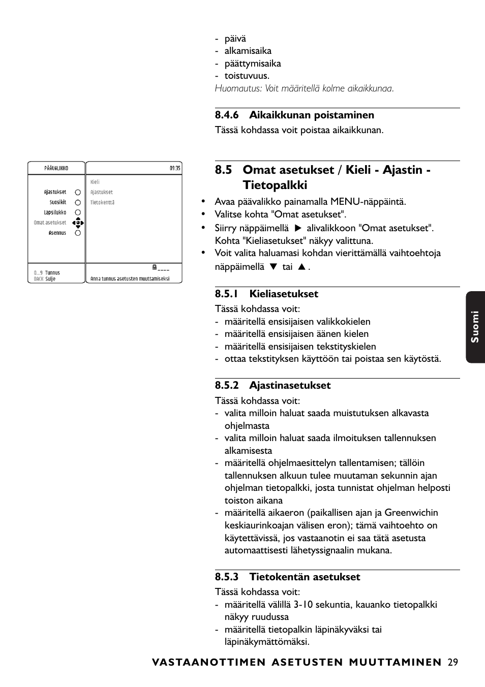 5 omat asetukset / kieli - ajastin - tietopalkki | Philips DTR1000 User Manual | Page 143 / 152