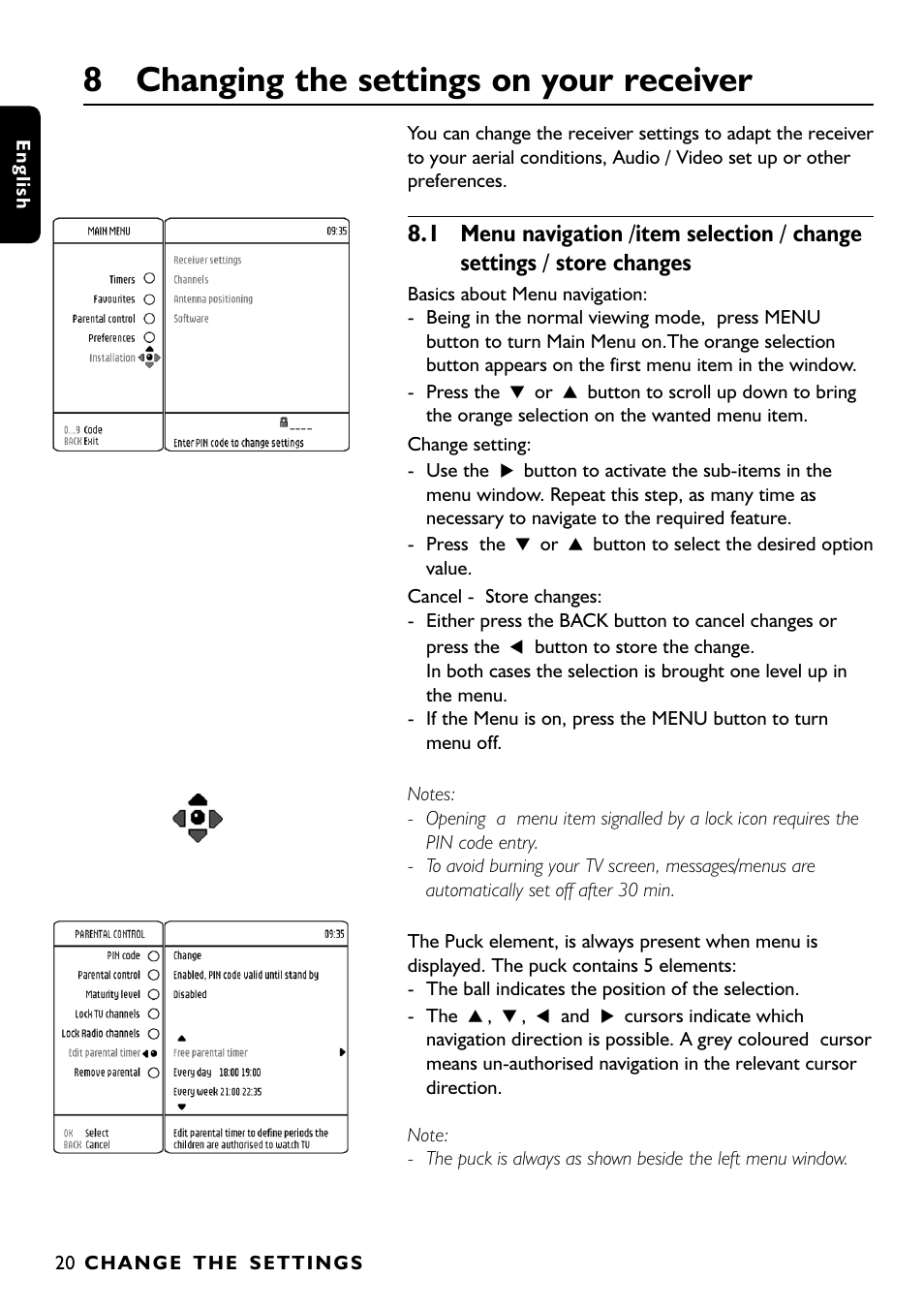 8 changing the settings on your receiver | Philips DTR1000 User Manual | Page 22 / 152