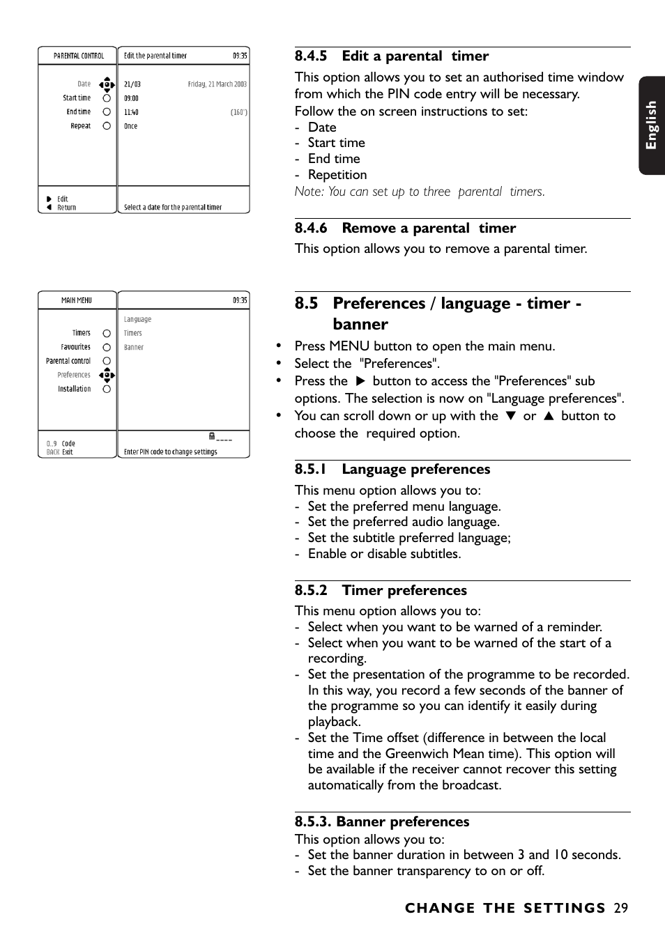 5 preferences / language - timer - banner | Philips DTR1000 User Manual | Page 31 / 152