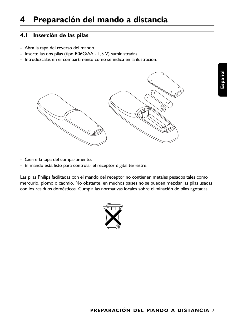 4 preparación del mando a distancia | Philips DTR1000 User Manual | Page 45 / 152