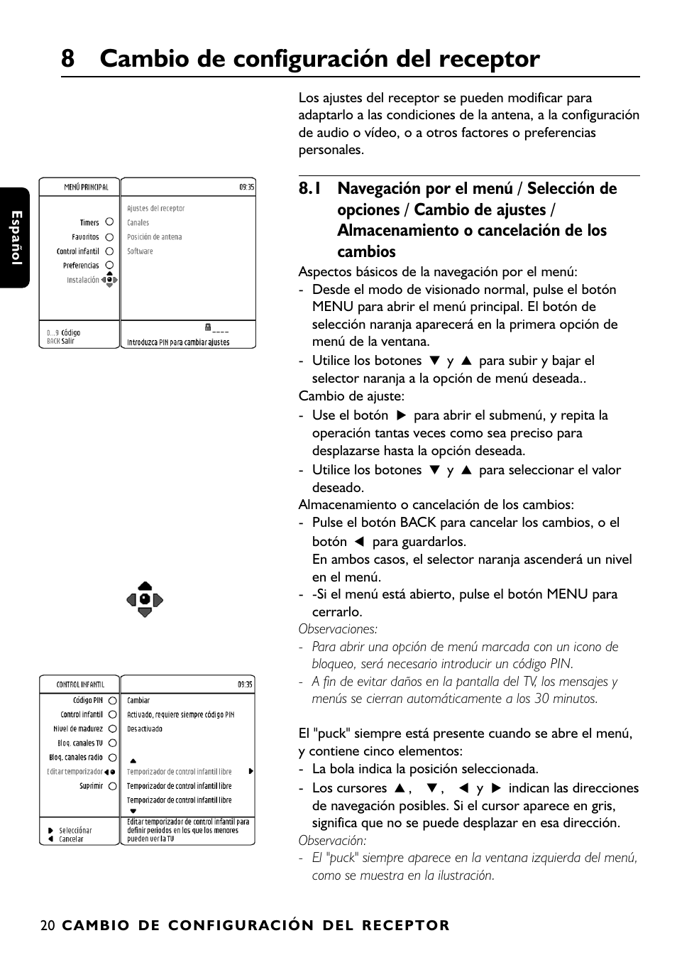 8 cambio de configuración del receptor | Philips DTR1000 User Manual | Page 58 / 152