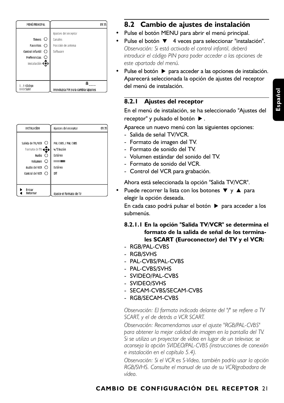 2 cambio de ajustes de instalación | Philips DTR1000 User Manual | Page 59 / 152