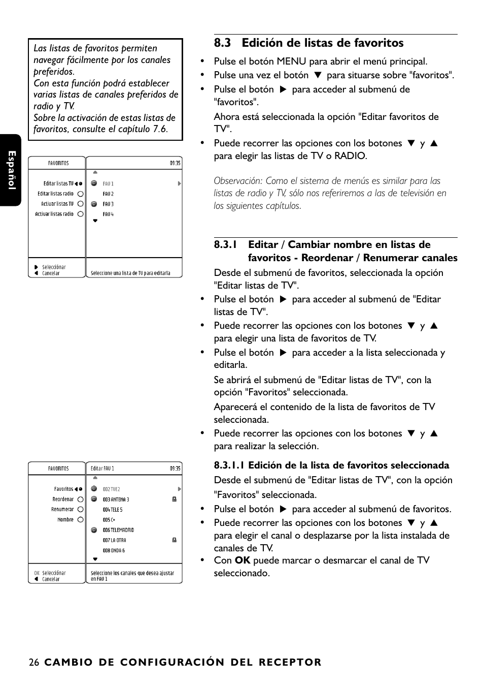 3 edición de listas de favoritos | Philips DTR1000 User Manual | Page 64 / 152