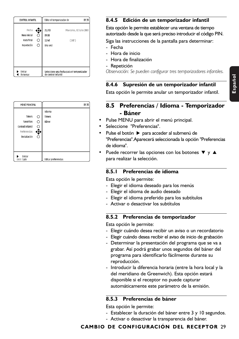 5 preferencias / idioma - temporizador - báner | Philips DTR1000 User Manual | Page 67 / 152