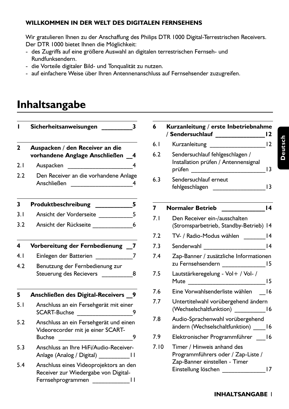 Inhaltsangabe | Philips DTR1000 User Manual | Page 75 / 152