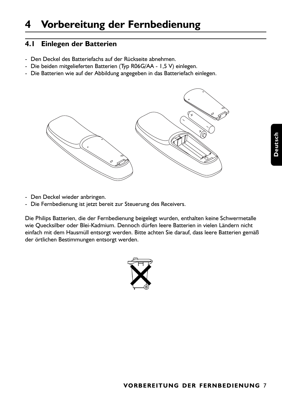 4 vorbereitung der fernbedienung | Philips DTR1000 User Manual | Page 81 / 152