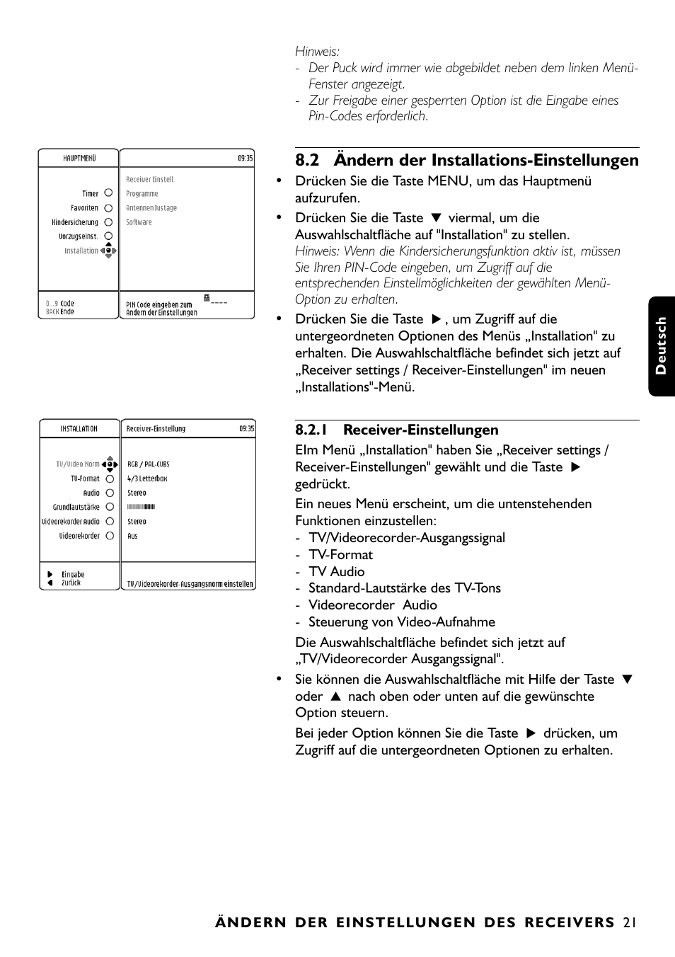 2 ändern der installations-einstellungen | Philips DTR1000 User Manual | Page 95 / 152