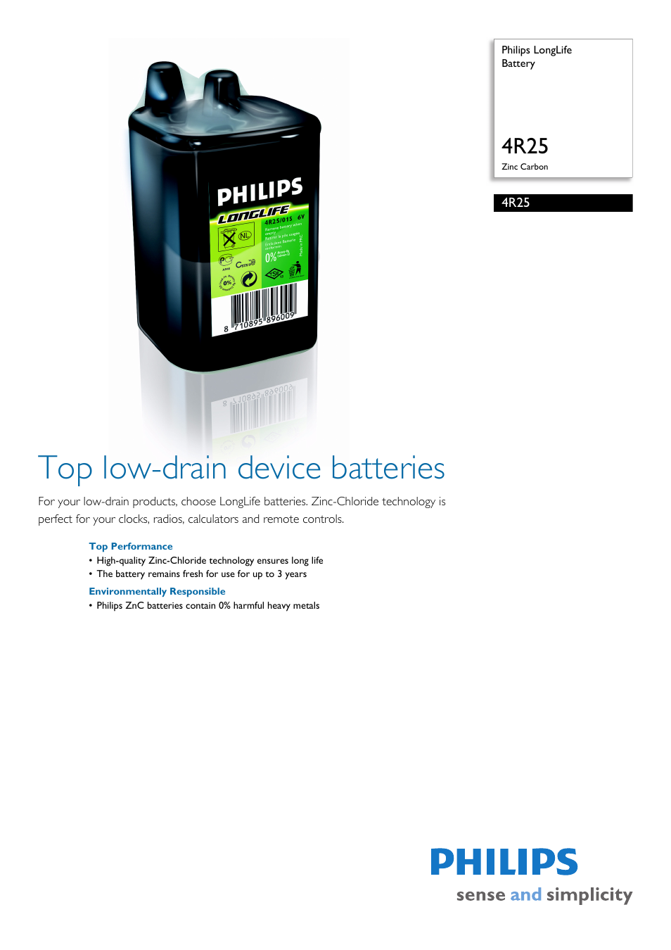 Philips LongLife 4R25 User Manual | 2 pages