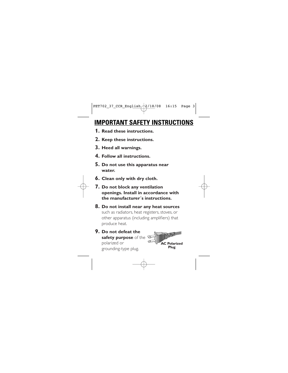 Important safety instructions | Philips PET702/37 User Manual | Page 3 / 37