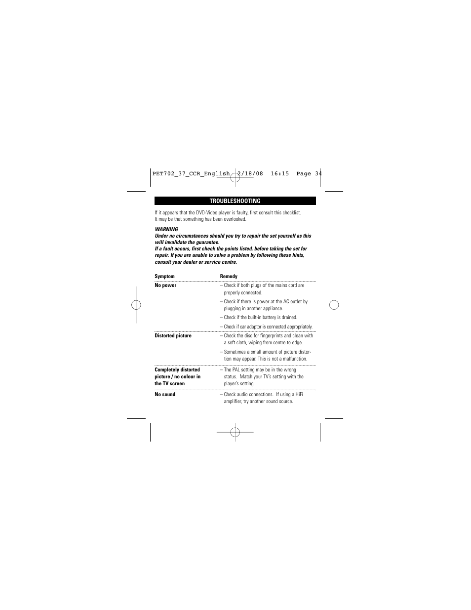 Philips PET702/37 User Manual | Page 34 / 37