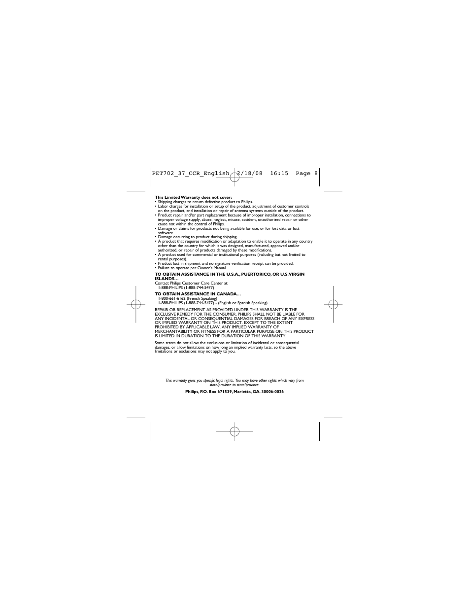 Philips PET702/37 User Manual | Page 8 / 37