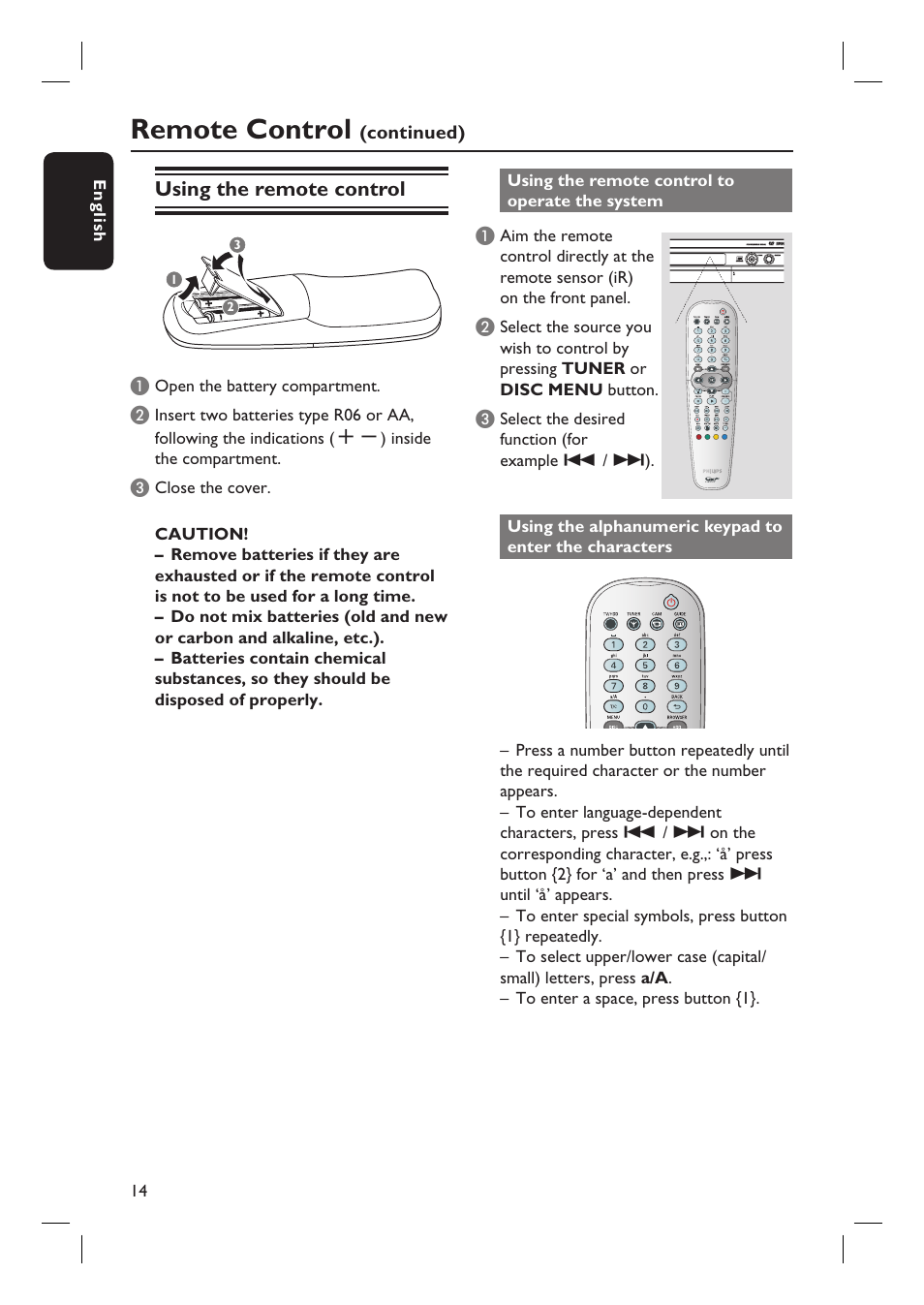 Remote control | Philips DVDR7310H User Manual | Page 14 / 98