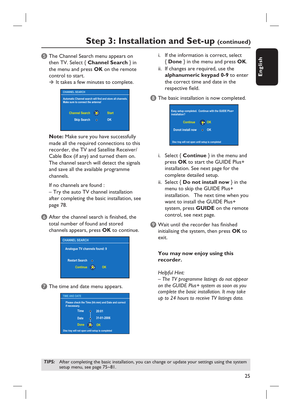 Step 3: installation and set-up, Continued) e | Philips DVDR7310H User Manual | Page 25 / 98