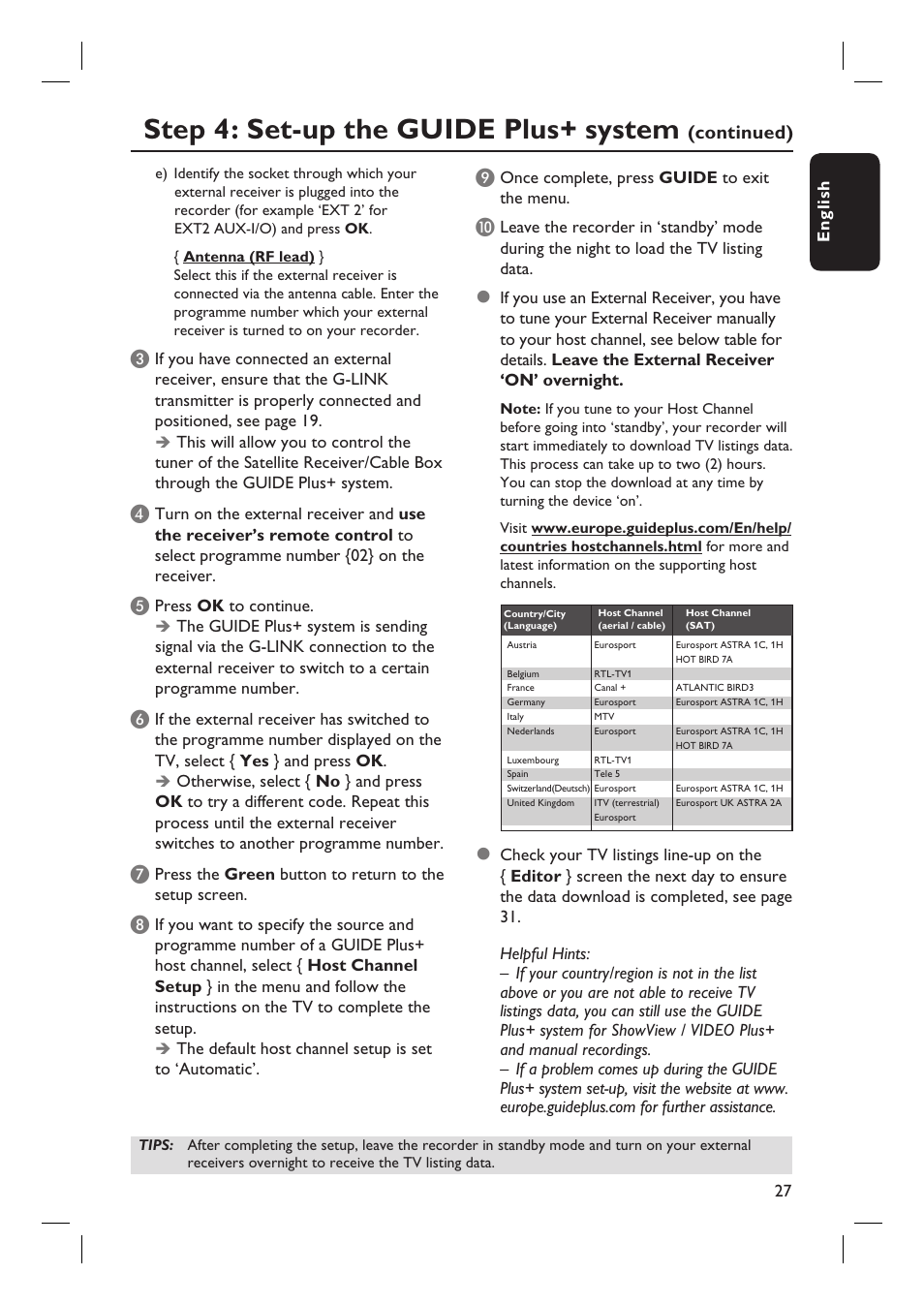 Step 4: set-up the guide plus+ system, Continued) | Philips DVDR7310H User Manual | Page 27 / 98