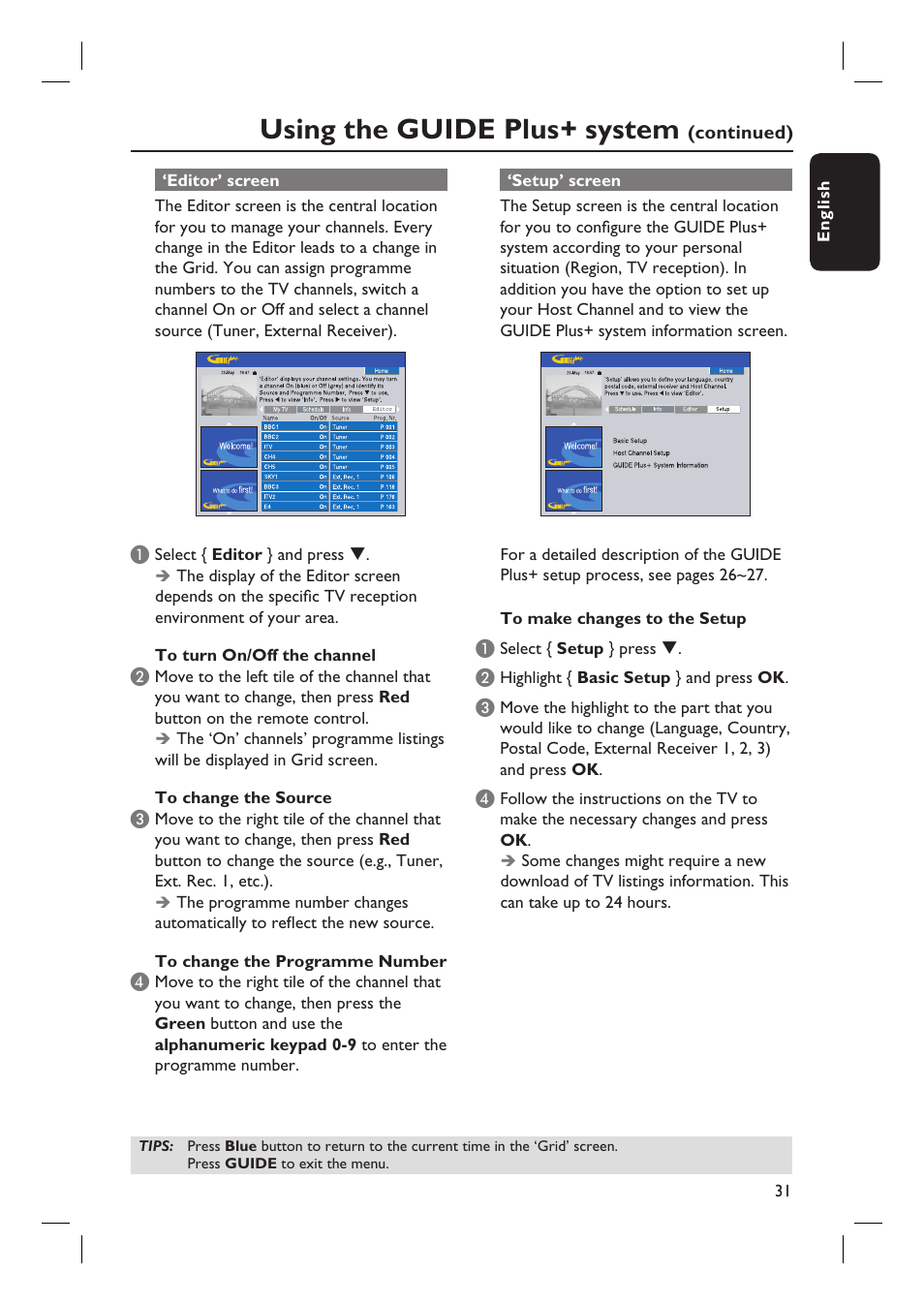 Using the guide plus+ system | Philips DVDR7310H User Manual | Page 31 / 98