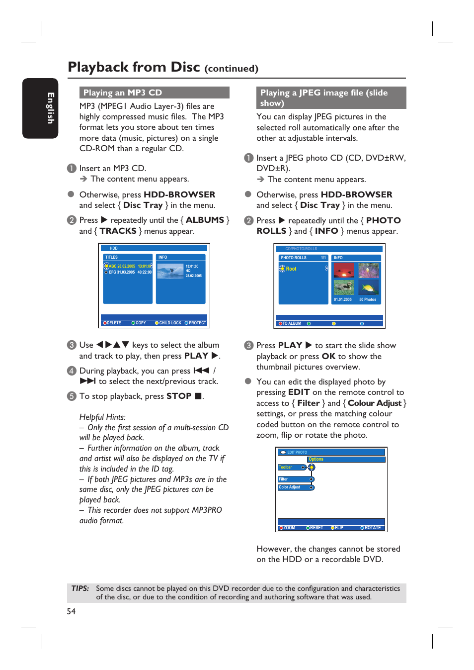 Playback from disc, Continued) | Philips DVDR7310H User Manual | Page 54 / 98