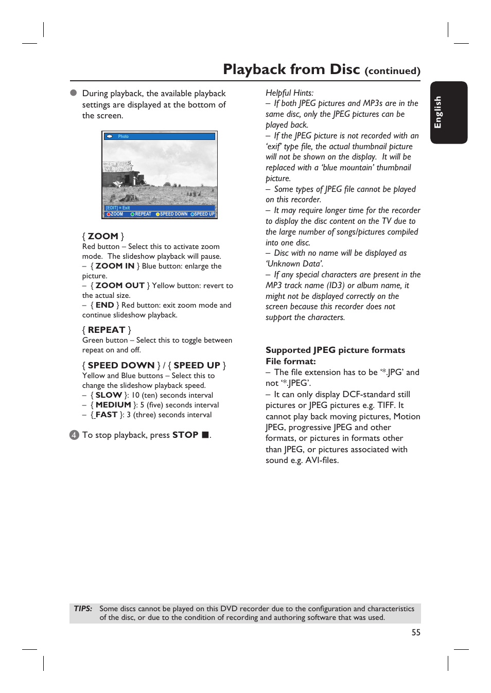 Playback from disc | Philips DVDR7310H User Manual | Page 55 / 98