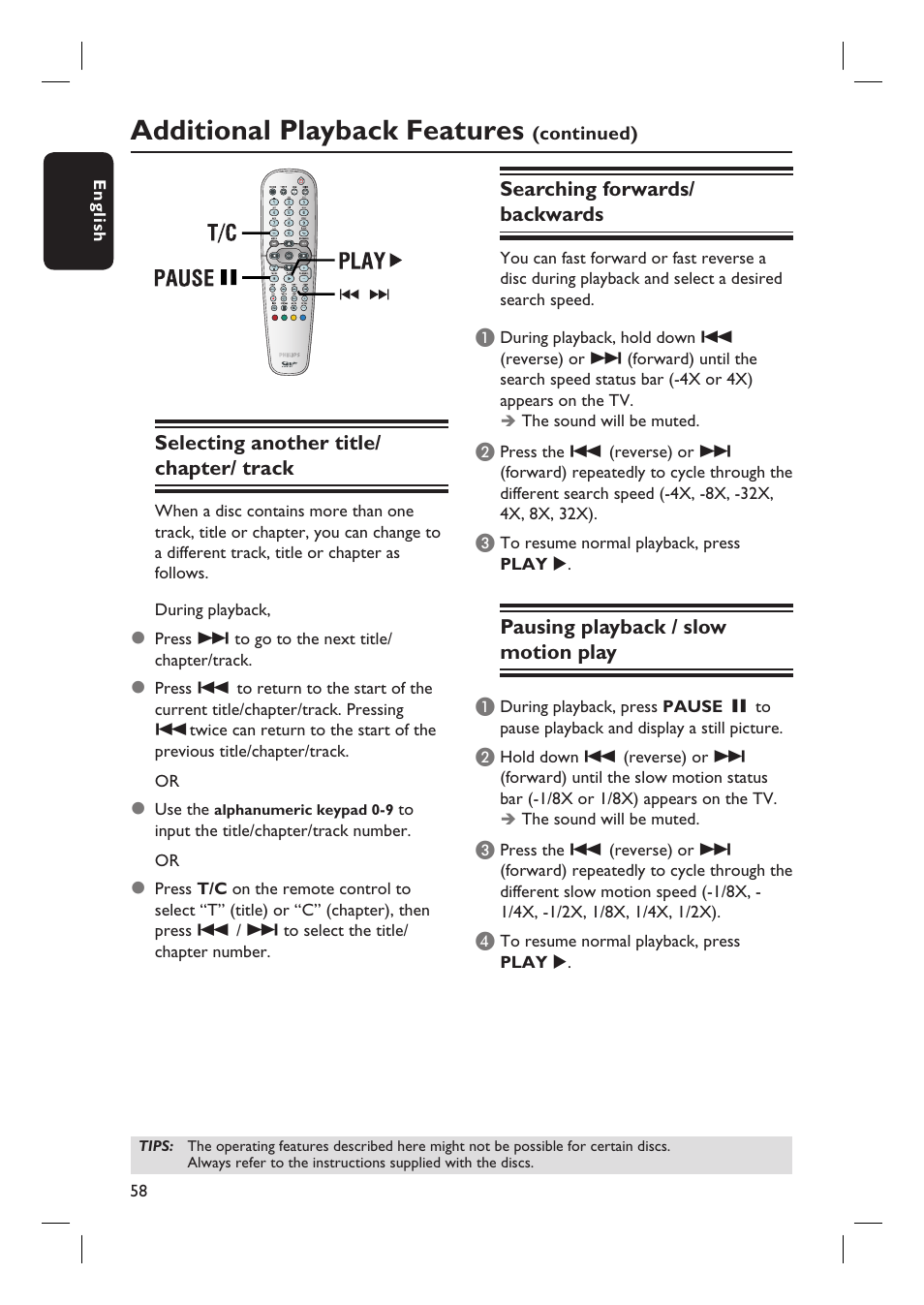 Additional playback features | Philips DVDR7310H User Manual | Page 58 / 98
