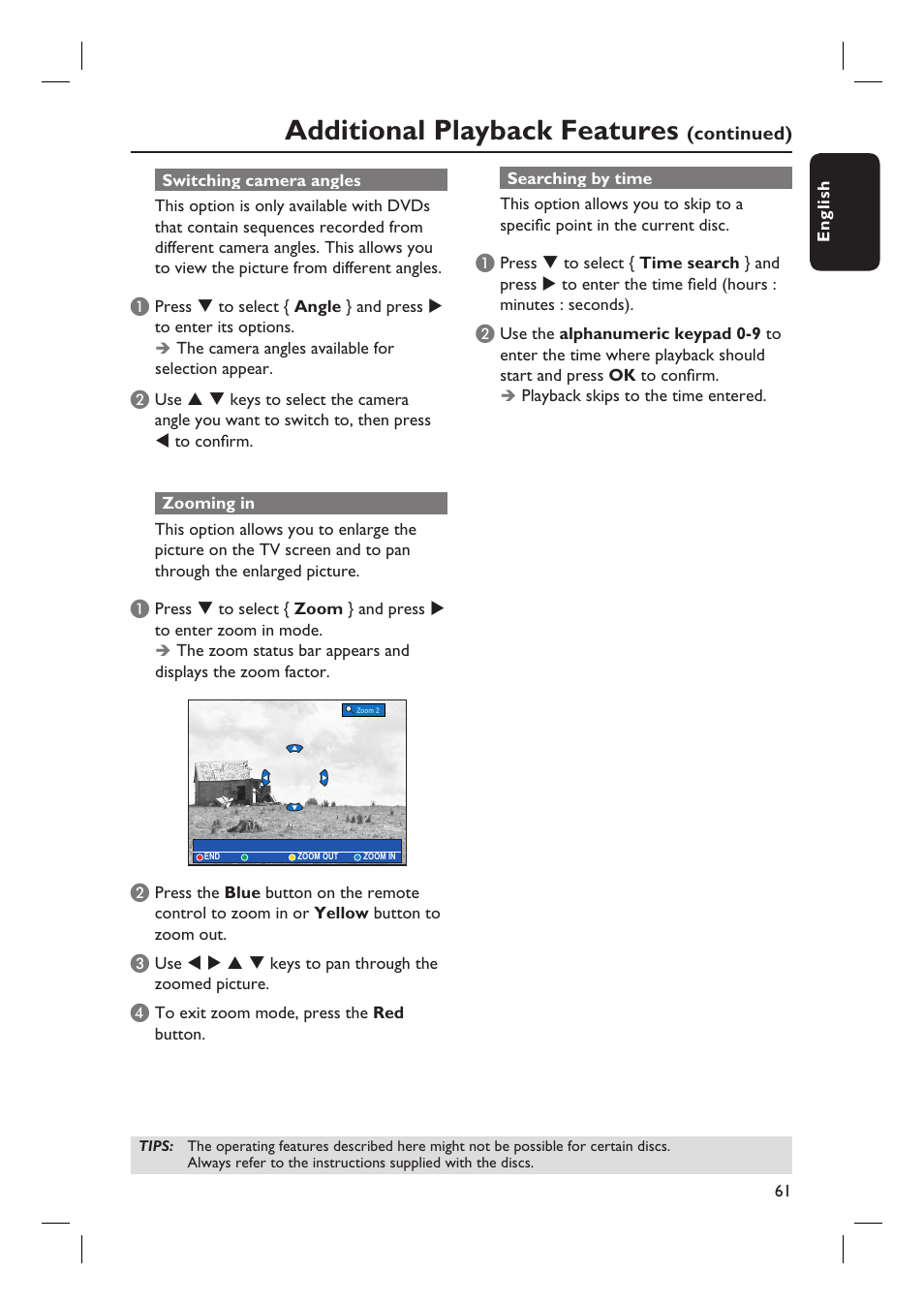 Additional playback features | Philips DVDR7310H User Manual | Page 61 / 98