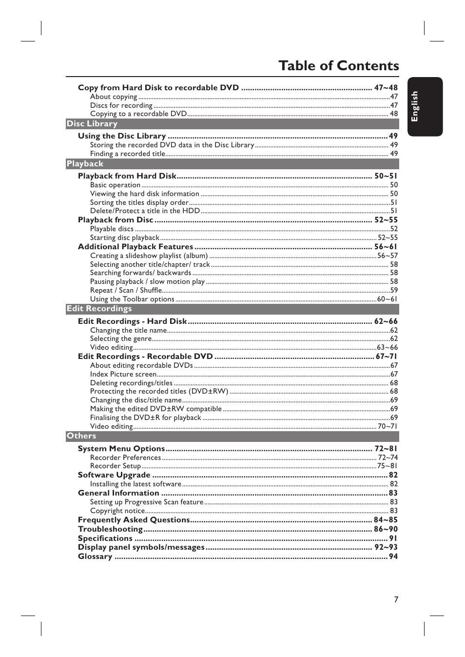 Philips DVDR7310H User Manual | Page 7 / 98