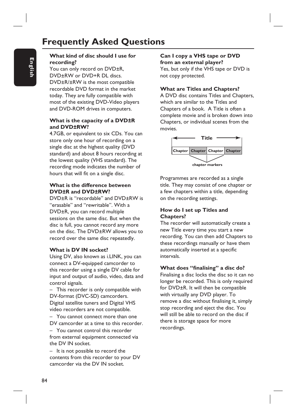 Frequently asked questions | Philips DVDR7310H User Manual | Page 84 / 98