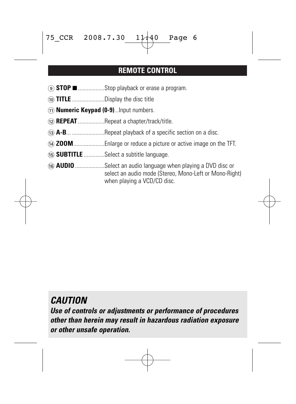 Caution | Philips WK0831 User Manual | Page 6 / 31