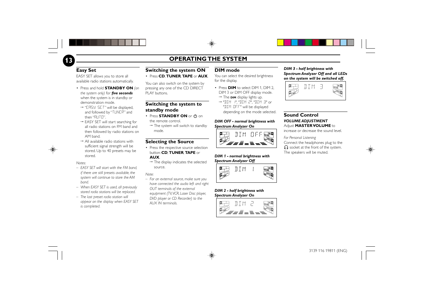 Operating the system | Philips FW-C38C/37 User Manual | Page 13 / 29