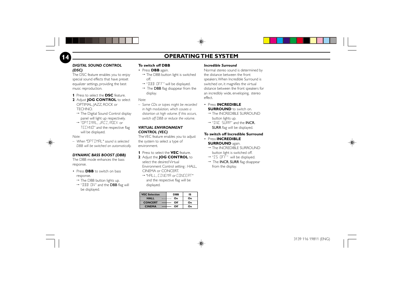 Operating the system | Philips FW-C38C/37 User Manual | Page 14 / 29