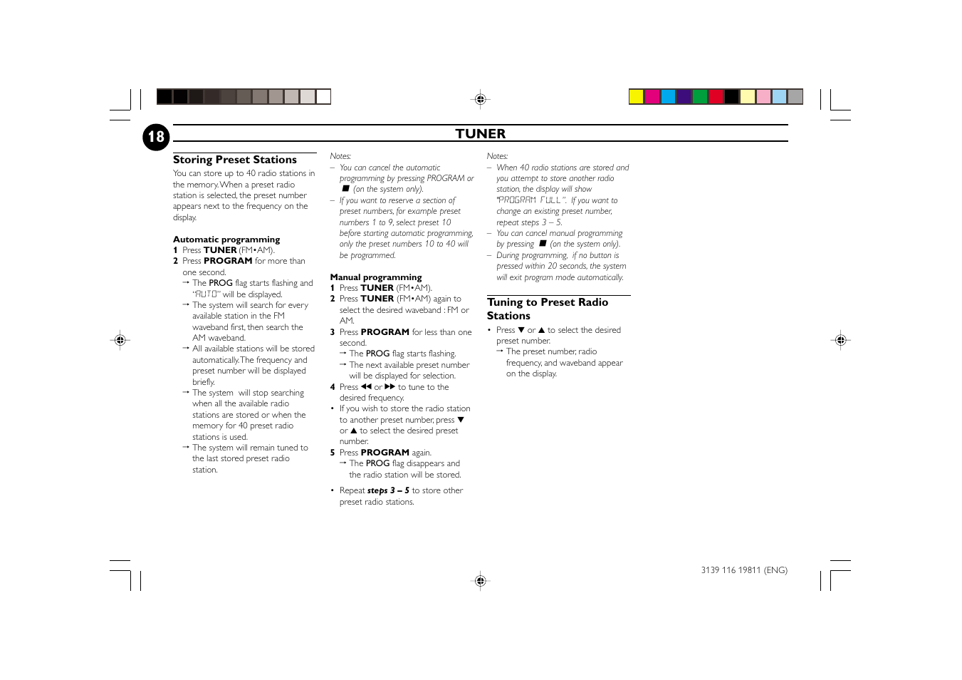 Tuner | Philips FW-C38C/37 User Manual | Page 18 / 29