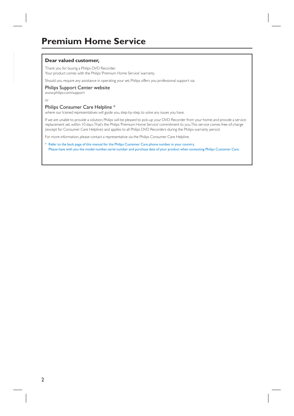 Premium home service | Philips dvdr 3575H User Manual | Page 2 / 104