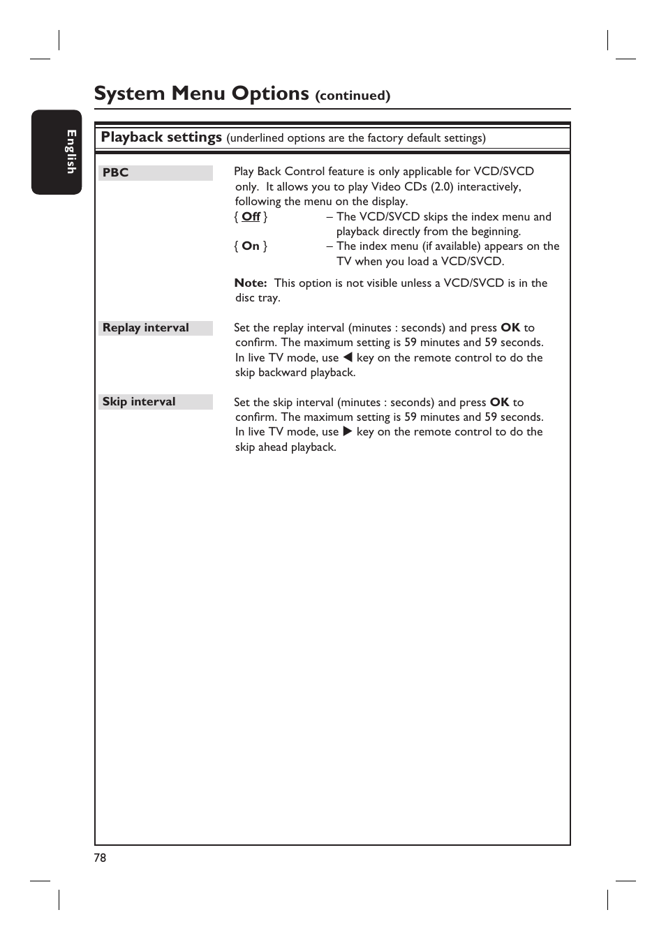 System menu options | Philips dvdr 3575H User Manual | Page 78 / 104