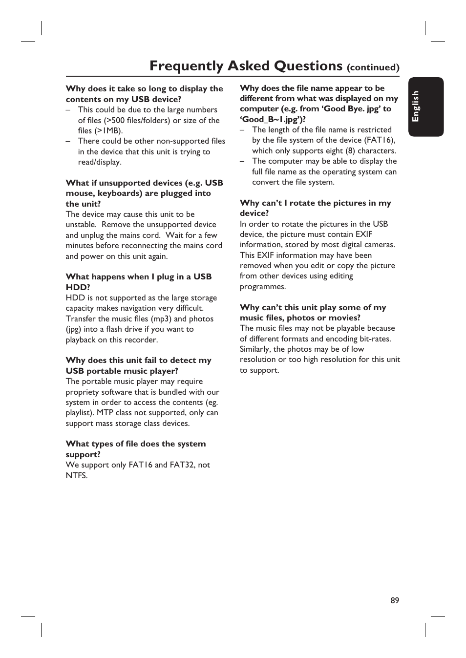 Frequently asked questions | Philips dvdr 3575H User Manual | Page 89 / 104