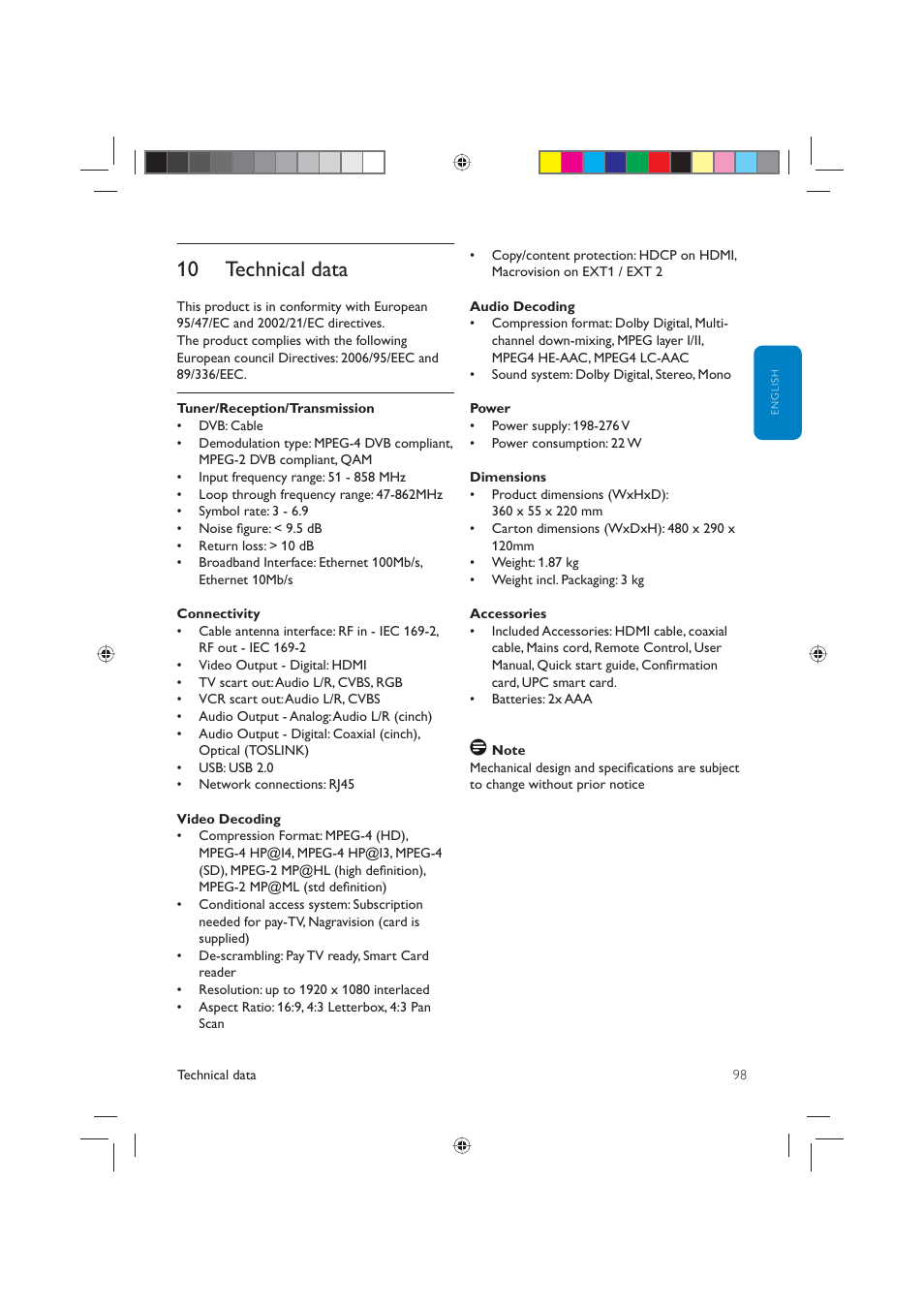 Technical data 10 | Philips DCR5012 User Manual | Page 38 / 57