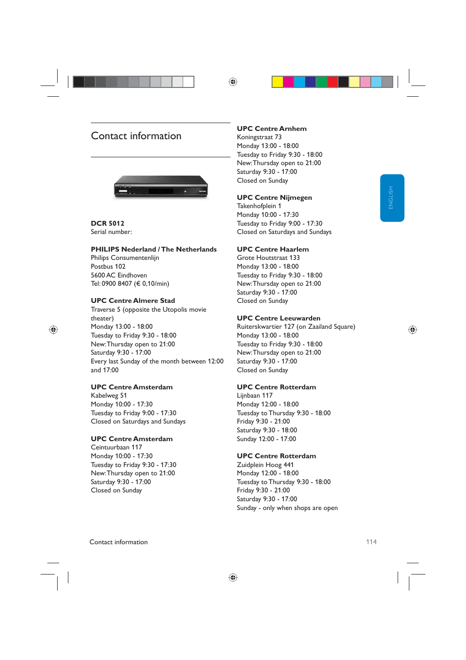 Contact information | Philips DCR5012 User Manual | Page 54 / 57