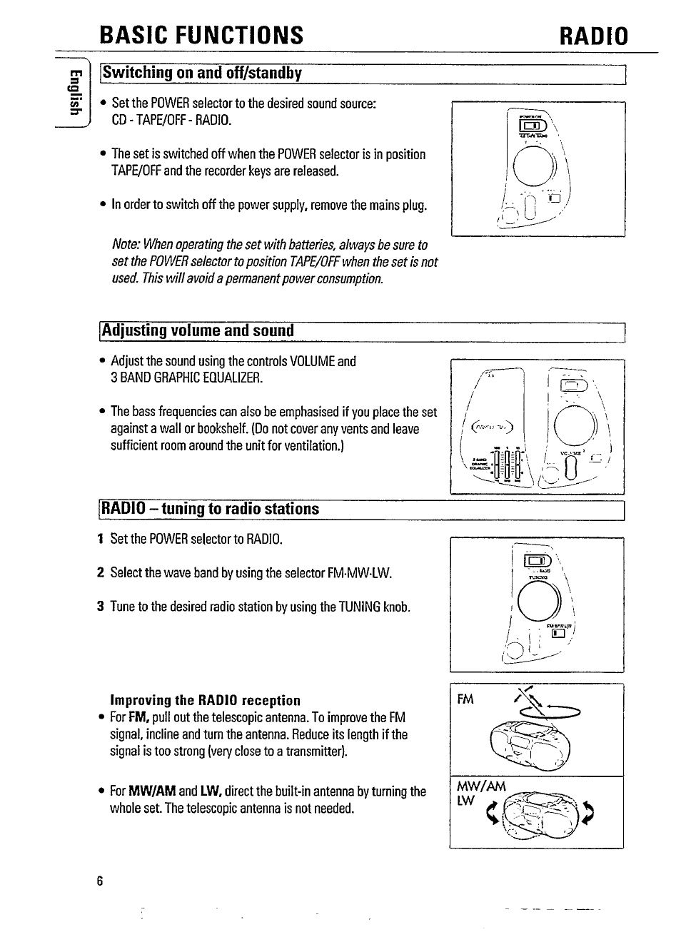 Basic functions radio | Philips AZ 8057 User Manual | Page 6 / 20