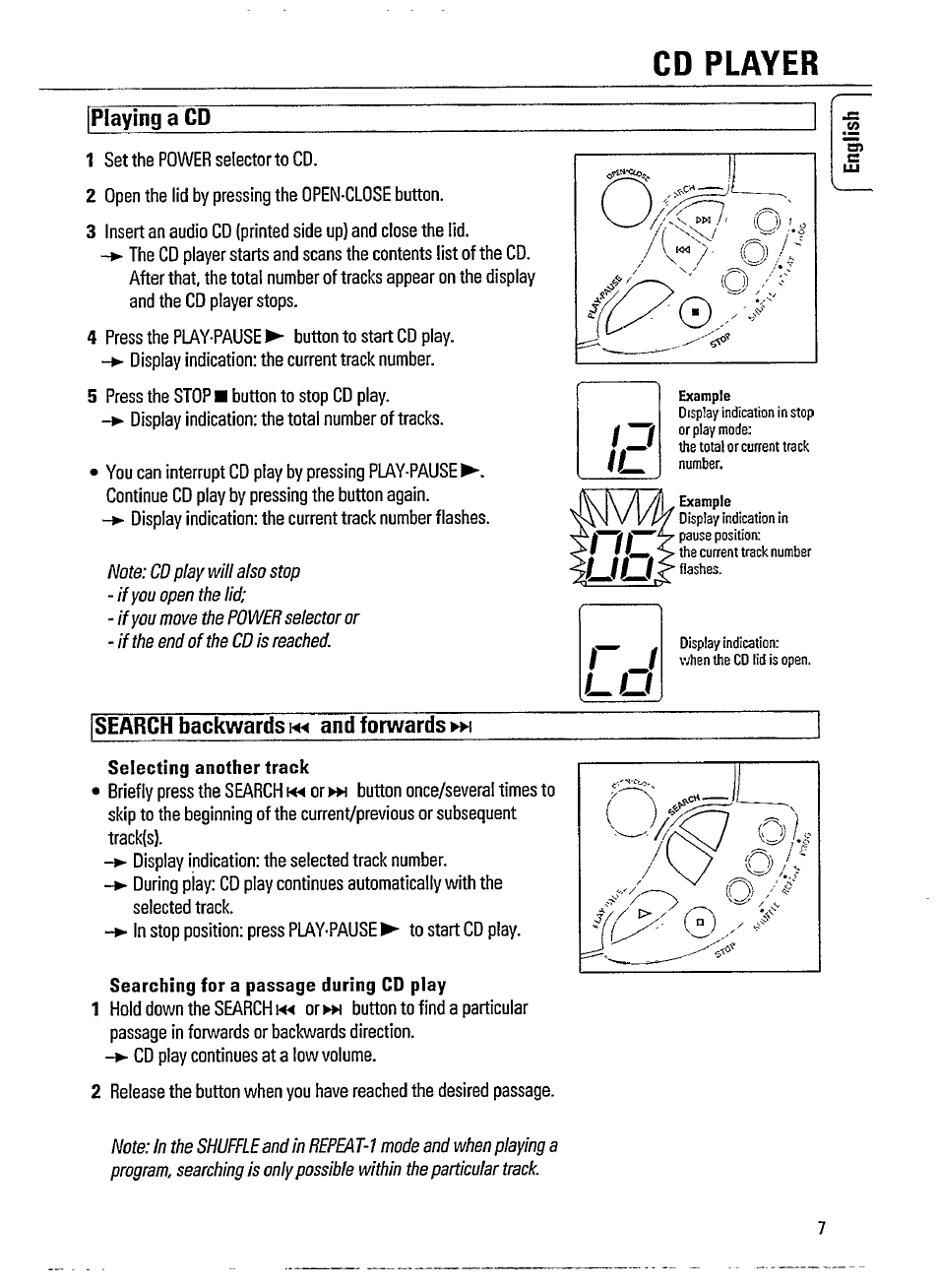 Cd player, Playing a cd, Search backwards and forwards | Philips AZ 8057 User Manual | Page 7 / 20