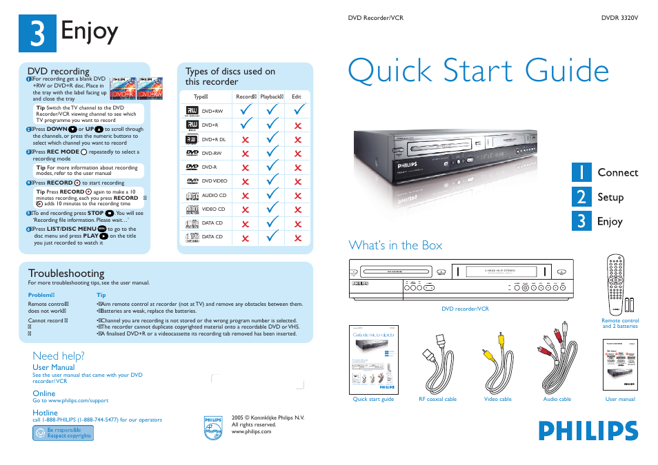 Philips DVDR3320V/37 User Manual | 2 pages