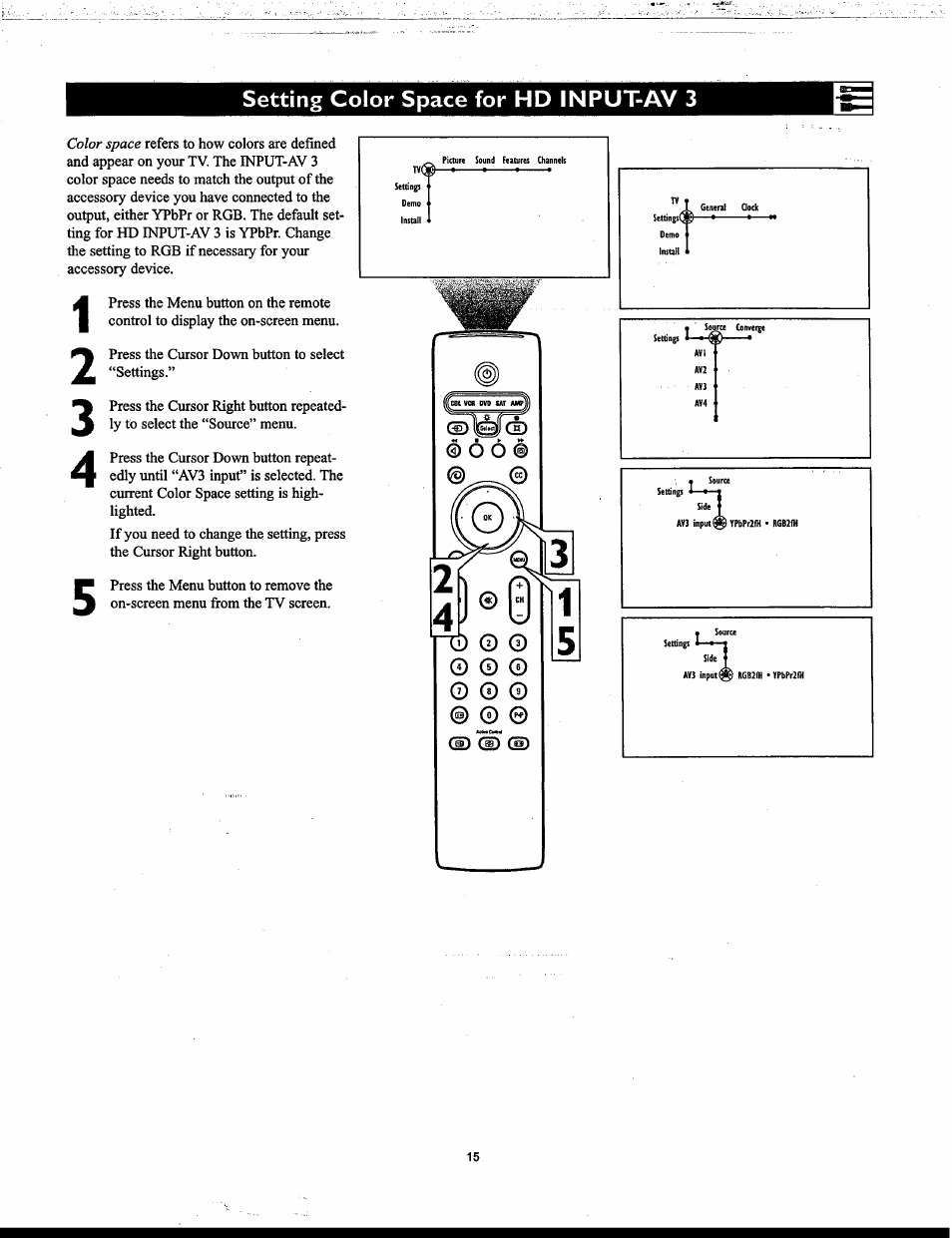 Setting color space for hd input-av 3 | Philips Matchline 55PP9753 User Manual | Page 15 / 80